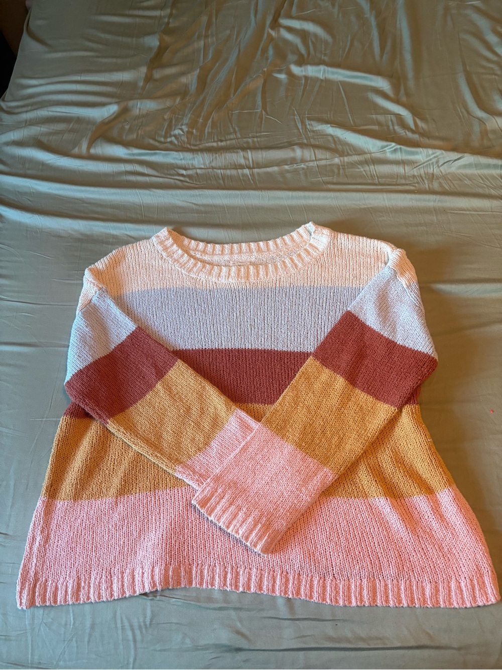 Billabong Striped Crewneck Sweater in Pink, Rust & Mustard